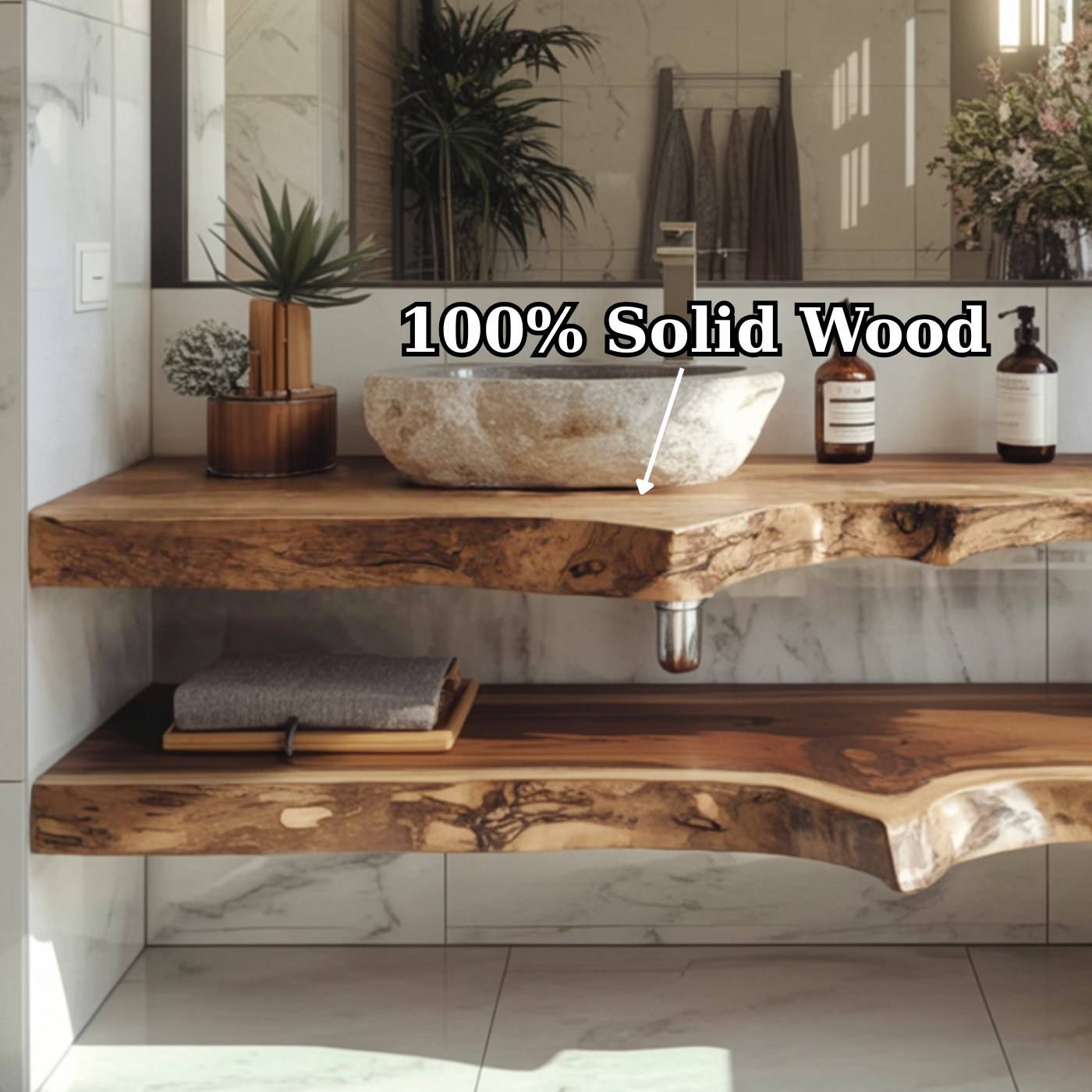 Handcrafted Solid Wood Floating Vanity – Live Edge Two-Tier Console Lynnsnail