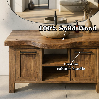 Handcrafted Solid Wood Bathroom Vanity with Live-Edge Top and Dual Side Cabinets Lynnsnail