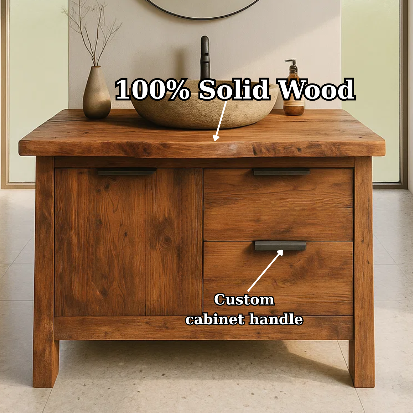 Handcrafted Solid Wood Bathroom Vanity with Live-Edge Top and Modern Drawer Design Lynnsnail