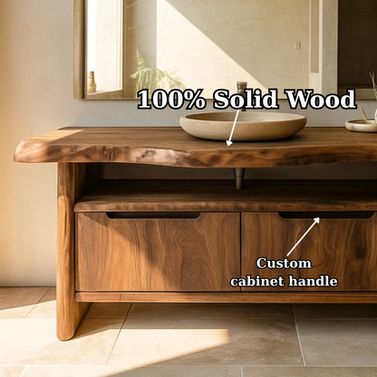 Handcrafted Solid Wood Bathroom Vanity with Live-Edge Walnut Top & Soft-Close Doors Lynnsnail