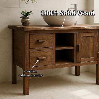 Handcrafted Solid Wood Bathroom Vanity - Live Edge Top, 2 Drawers & Open Frame Shelving (Copy) Lynnsnail