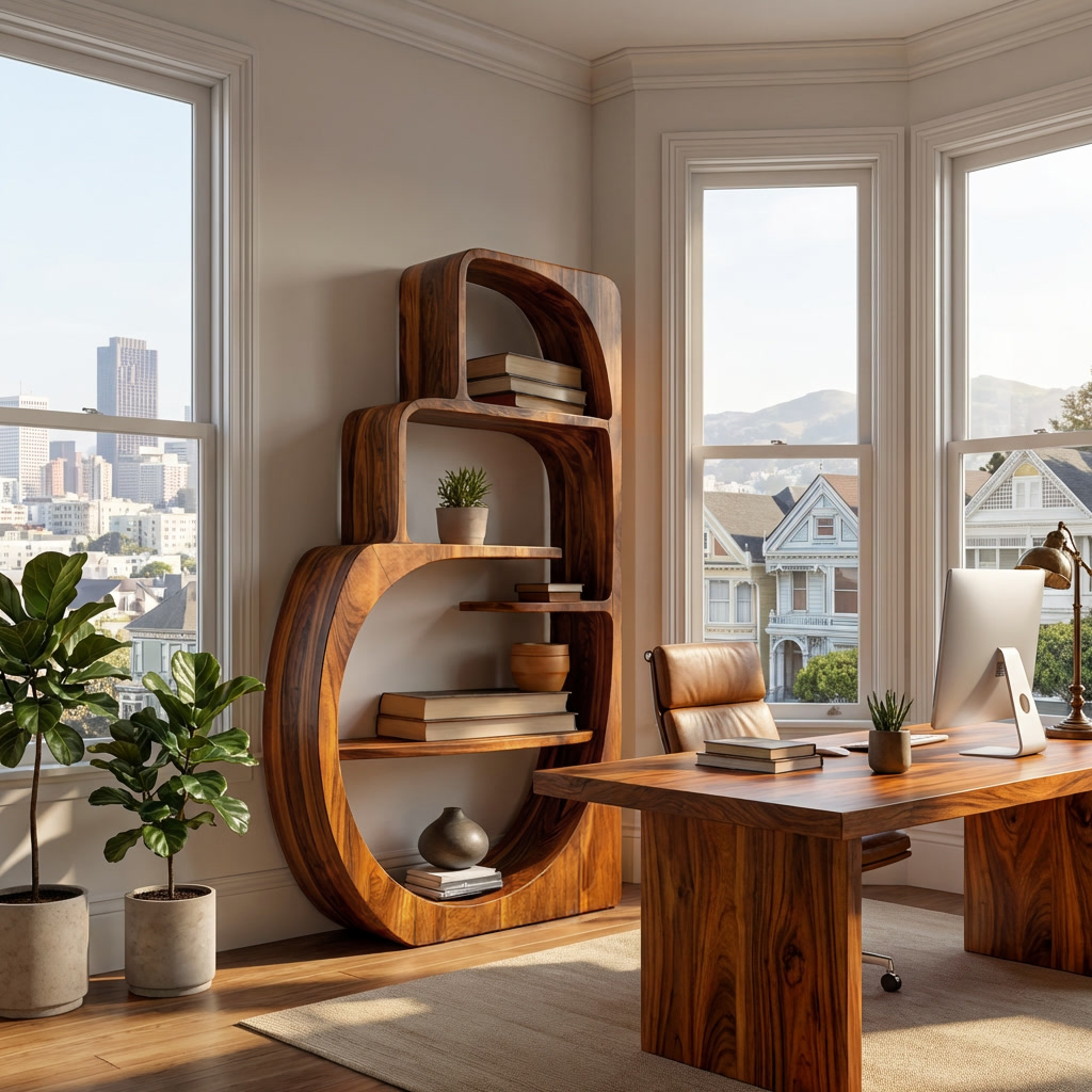 Organic Wood Bookshelf With Multiple Storage Levels For Living Room Lynnsnail