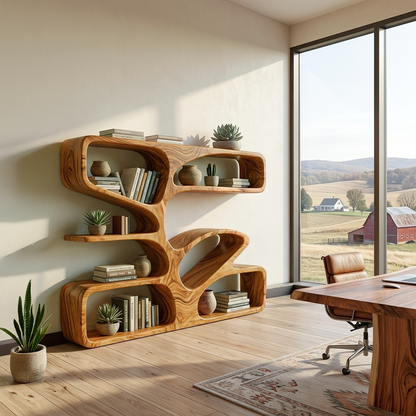 Statement Wooden Bookshelf With Sculpture Form For Home Lynnsnail
