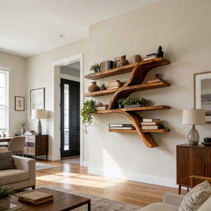 Handcrafted Wooden Wall Bookshelf With Organic Shape For Home Lynnsnail
