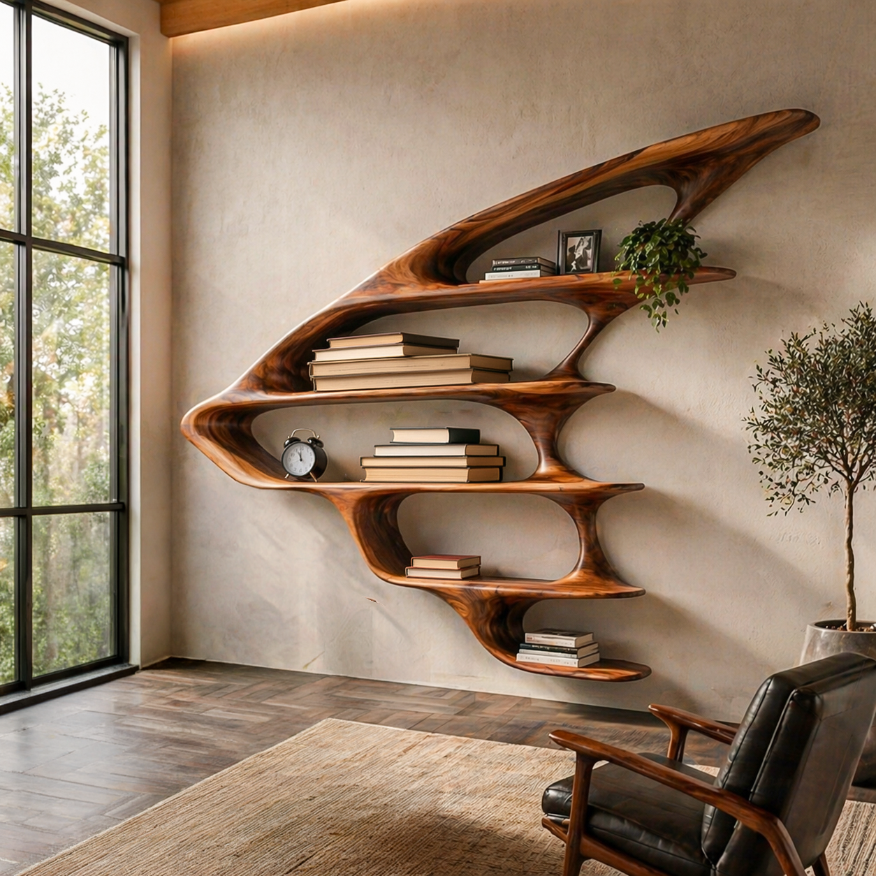 Wooden Floating Bookshelf Unique Design For Living Room Wall Lynnsnail
