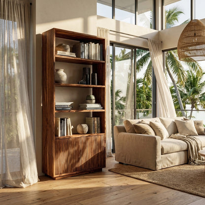 Minimal Wooden Bookcase For Coastal Living Room Lynnsnail