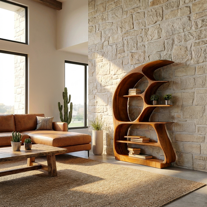 Contemporary Sculptural Wood Bookshelf For Living Room Decor Lynnsnail
