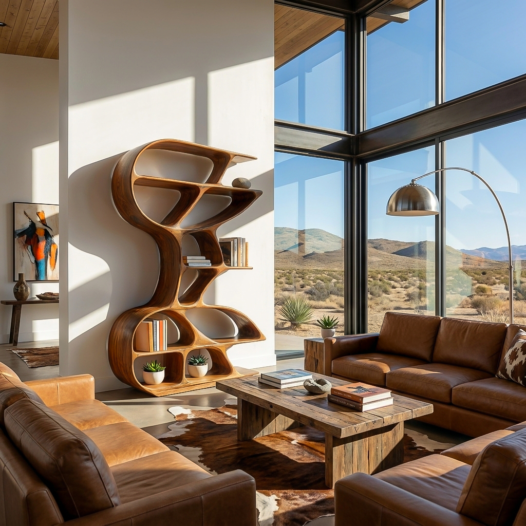 Wooden Bookshelf Unique Sculptural Design For Modern Living Room Lynnsnail