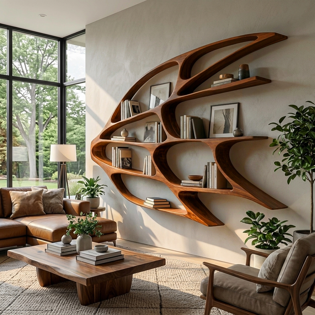 Organic Wooden Wall Mounted Bookshelf For Home Living Lynnsnail