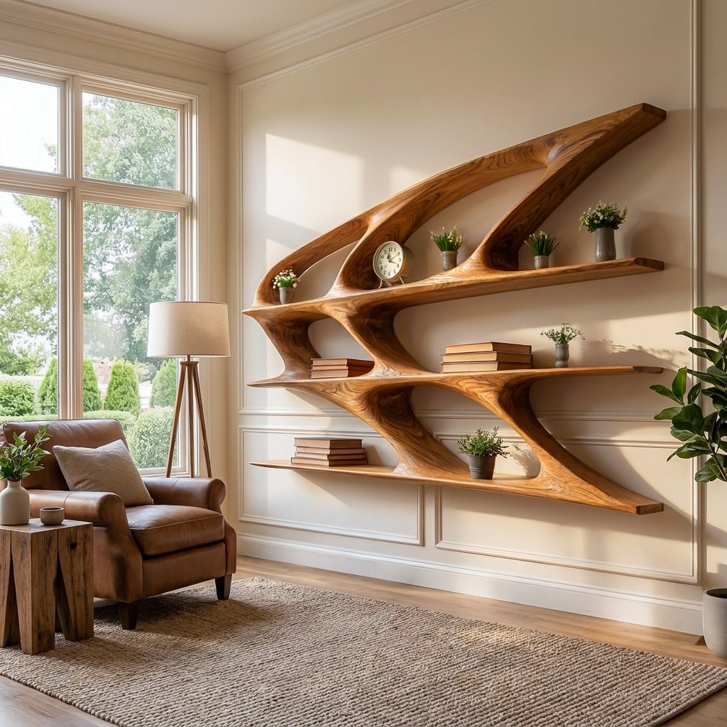 Organic Sculptural Wooden Bookshelf For Living Room Statement Lynnsnail