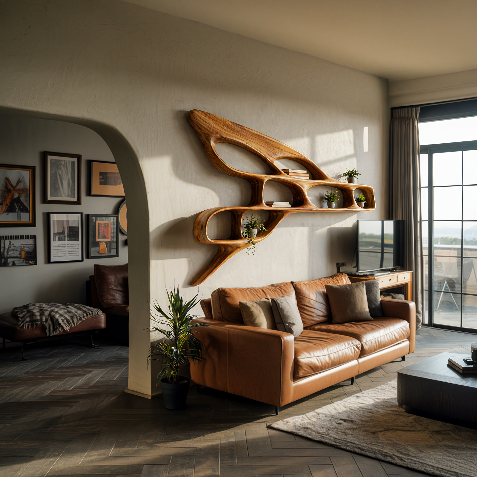 Organic Wooden Wall Bookshelf For Luxury Interior Lynnsnail