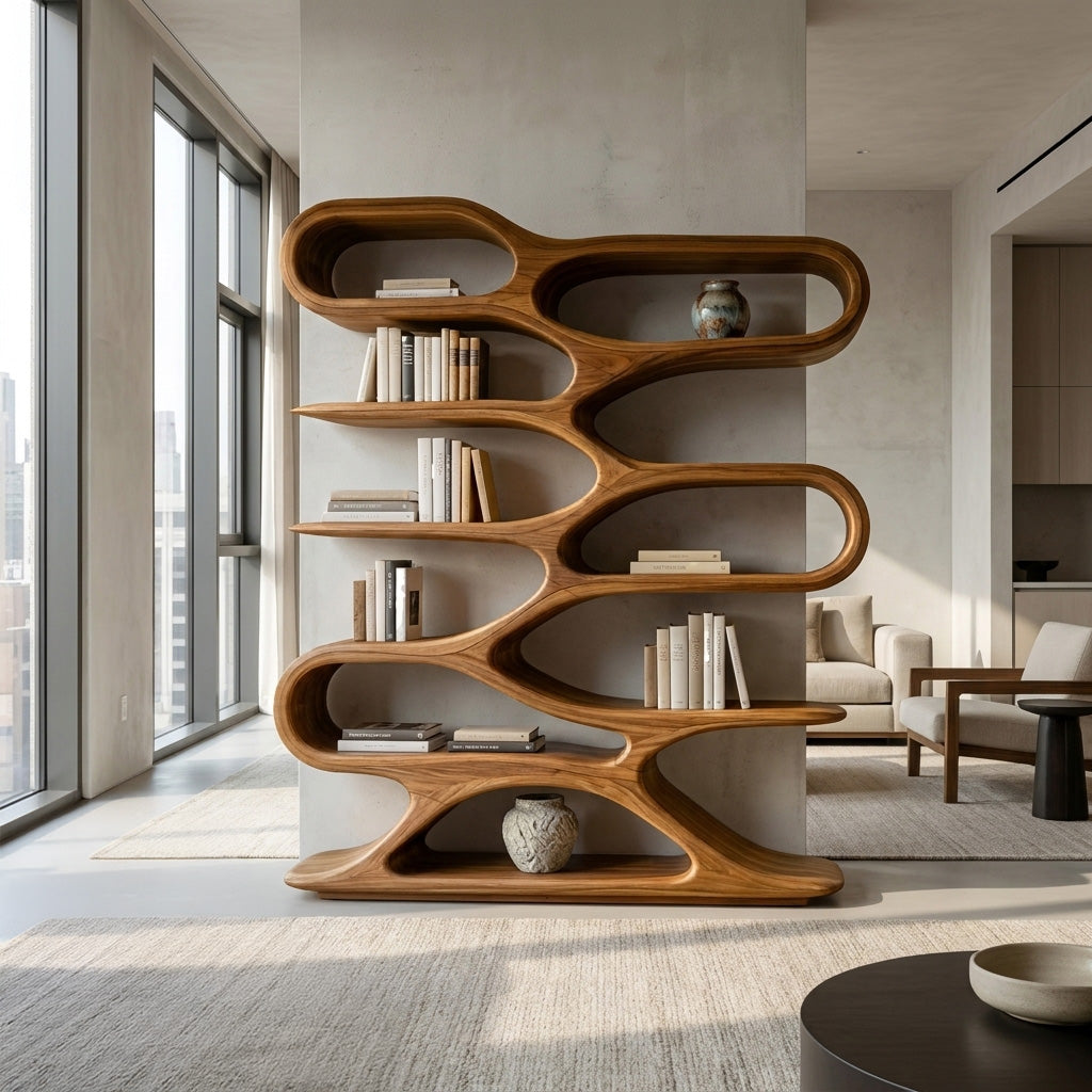 Organic Sculptural Wood Bookcase For Living Room Decor Lynnsnail