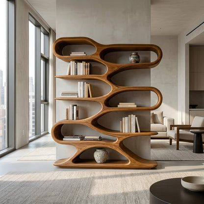 Organic Sculptural Wood Bookcase For Living Room Decor Lynnsnail