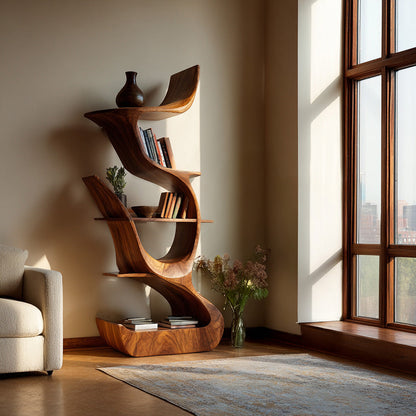 Contemporary Organic Wooden Bookshelf For Living Room Corner Lynnsnail