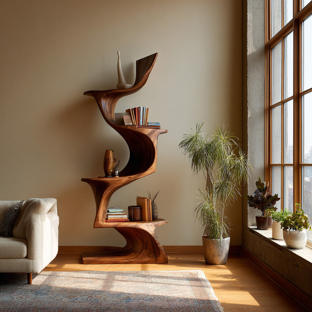 Organic Modern Natural Wood Bookshelf For Home Decor Corner Lynnsnail