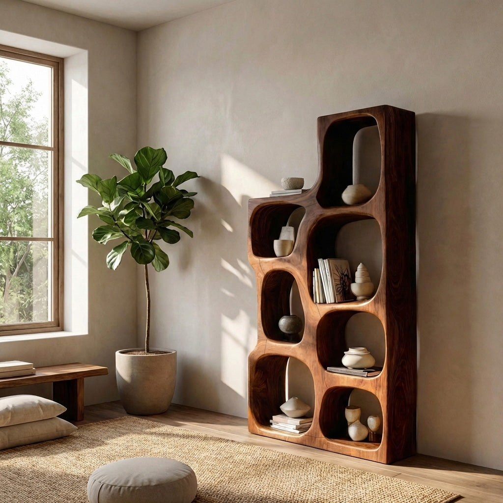 Organic Sculptural Wooden Bookshelf For Modern Living Room Lynnsnail