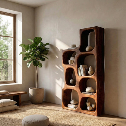 Organic Sculptural Wooden Bookshelf For Modern Living Room Lynnsnail