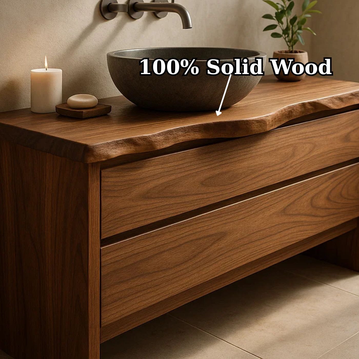 Handcrafted Solid Wood Bathroom Vanity with Live Edge Top - Rustic Modern Washstand Lynnsnail