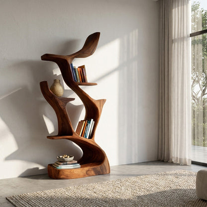 Abstract Sculptural Wooden Bookshelf For Living Room Lynnsnail