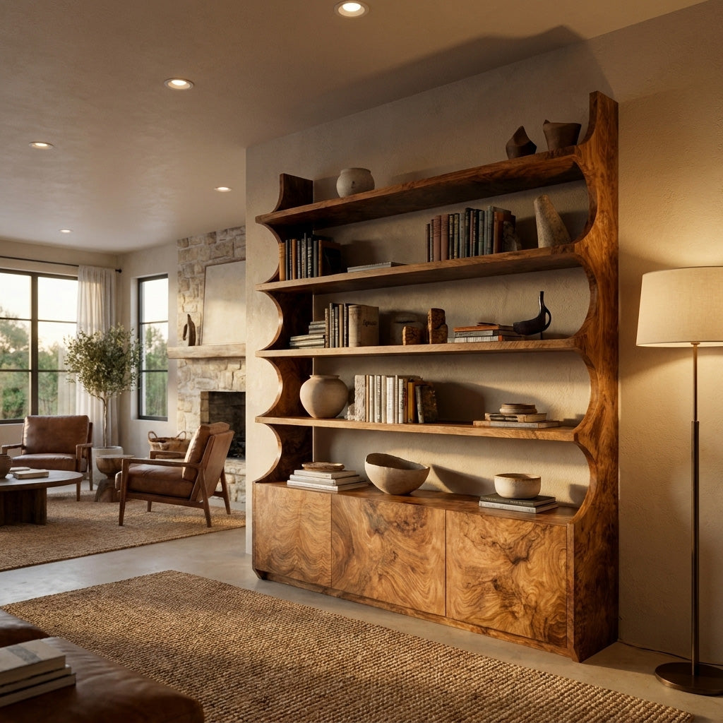 Organic Wooden Bookshelf With Curved Edges For Living Storage Lynnsnail