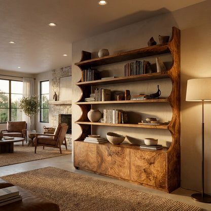 Organic Wooden Bookshelf With Curved Edges For Living Storage Lynnsnail
