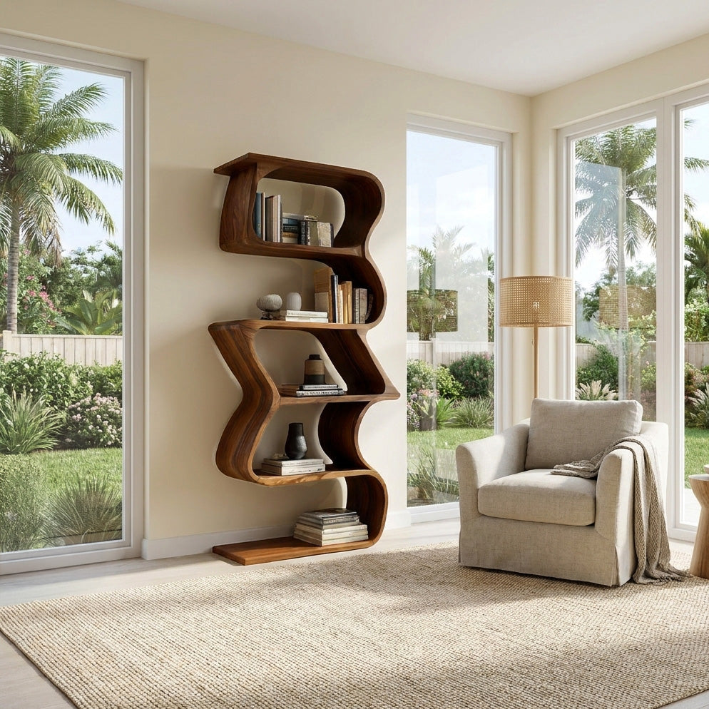 Modern Sculptural Wooden Bookshelf For Home Display Lynnsnail