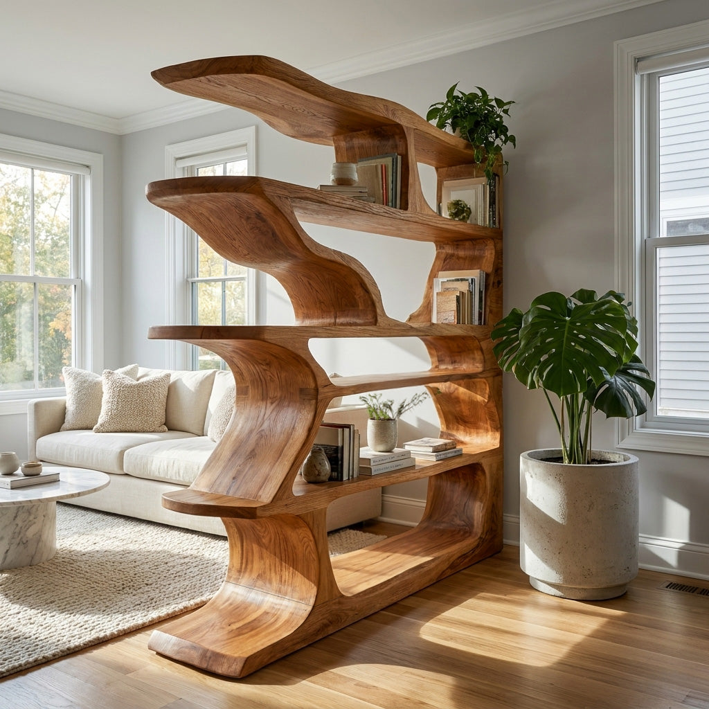 Contemporary Artistic Wooden Bookshelf For Living Room Storage Lynnsnail