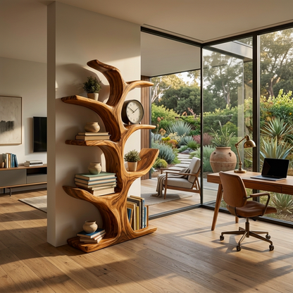 Modern Wood Bookshelf Sculptural Curved Design For Living Room Lynnsnail