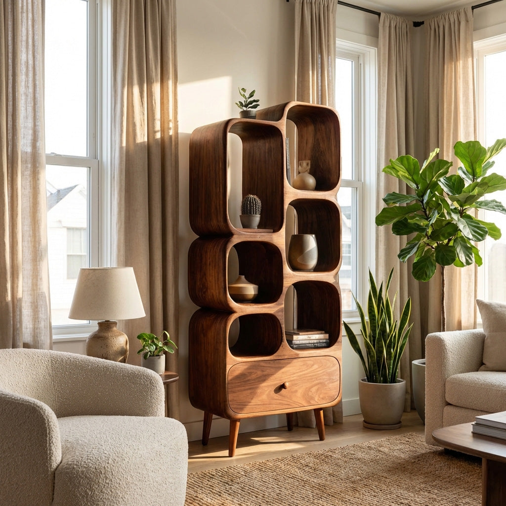 Modern Wood Bookshelf With Open Compartments For Living Decor Lynnsnail