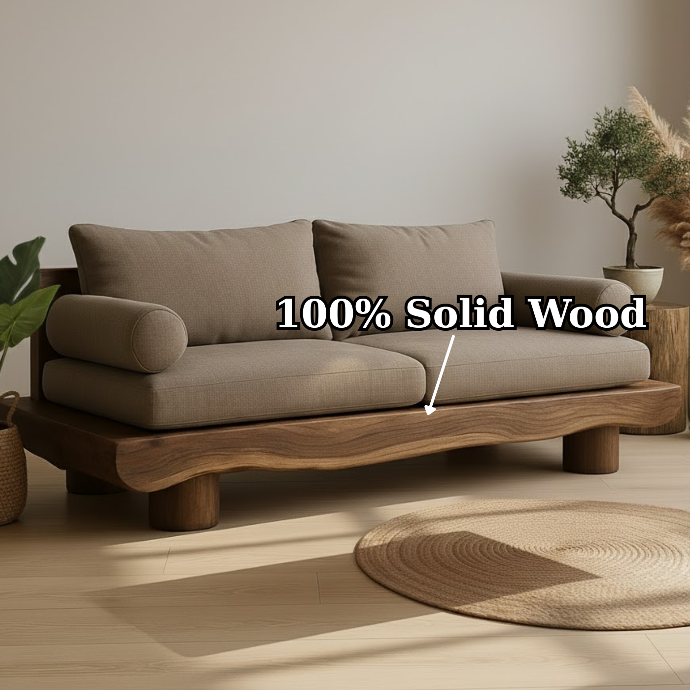 Handcrafted Solid Wood Sofa – Rustic Live Edge Wooden Couch with Modern Minimal Design Lynnsnail