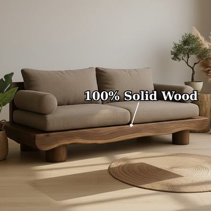 Handcrafted Solid Wood Sofa – Rustic Live Edge Wooden Couch with Modern Minimal Design Lynnsnail