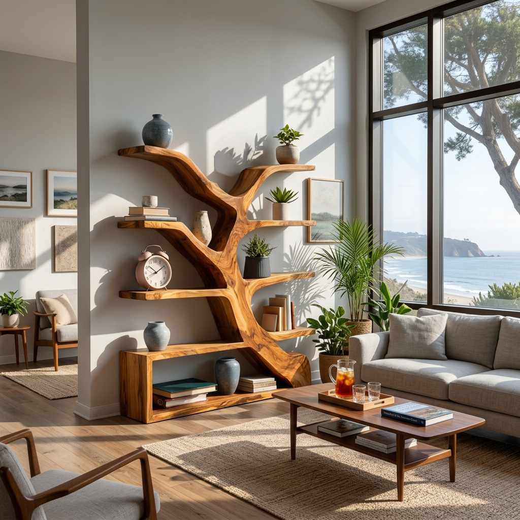 Organic Wooden Bookshelf Branch Form For Home Interior Lynnsnail