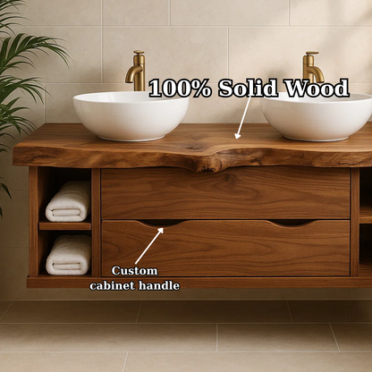 Handcrafted Solid Wood Live-Edge Double Vanity - Rustic Floating Console with Storage Lynnsnail