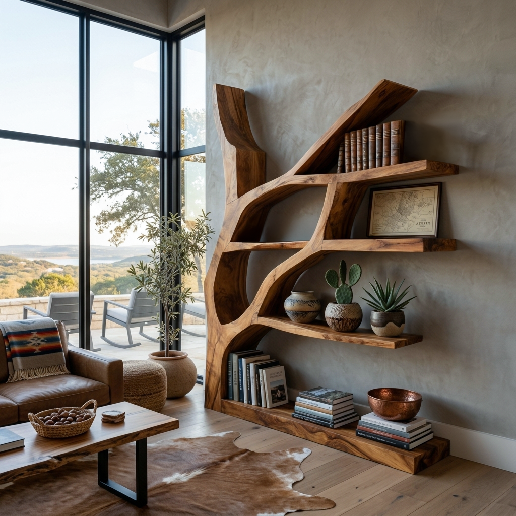 Contemporary Wooden Bookshelf Sculptural Shape For Living Room Lynnsnail