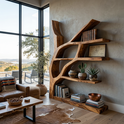 Contemporary Wooden Bookshelf Sculptural Shape For Living Room Lynnsnail