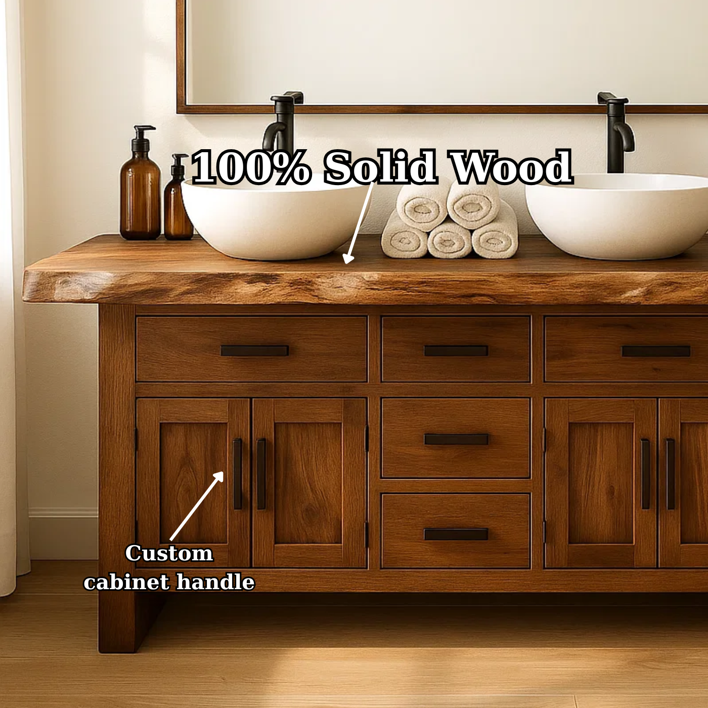 Handcrafted Solid Wood Bathroom Vanity - Live Edge Rustic Cabinet with Doors & Sink Lynnsnail