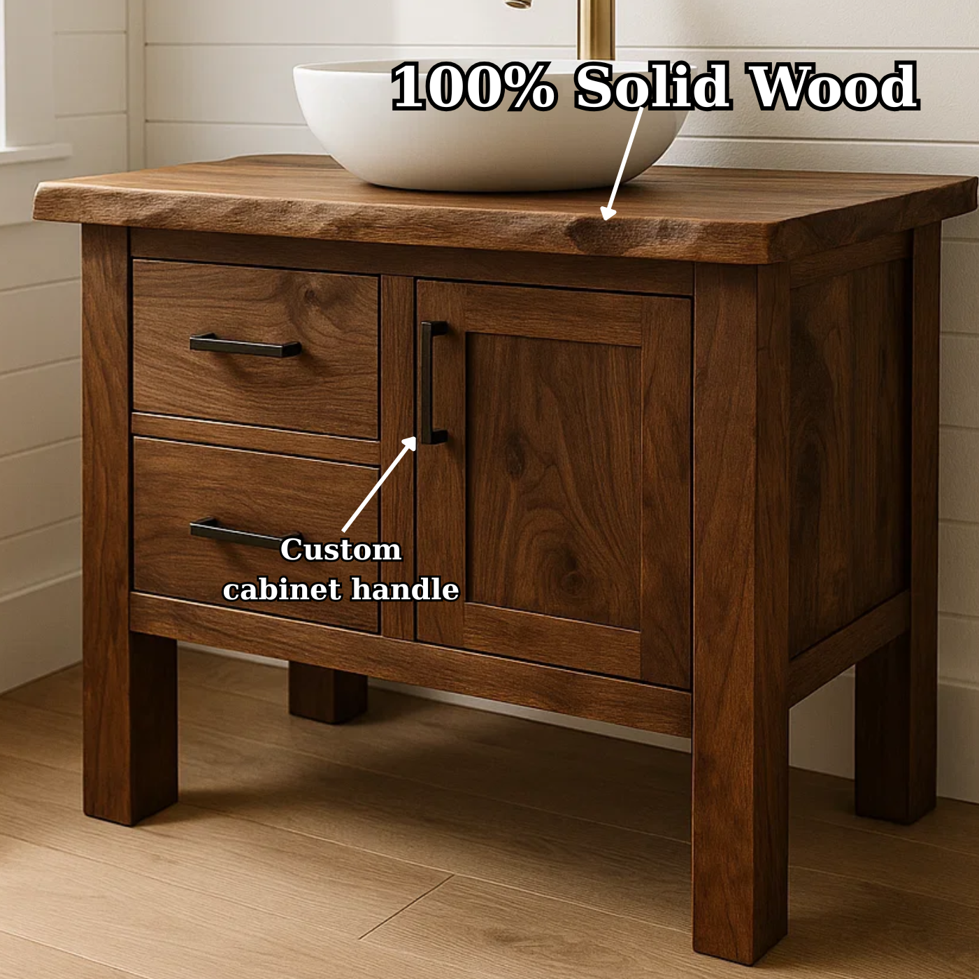 Handcrafted Solid Wood Bathroom Vanity - Live Edge Cabinet with Storage Lynnsnail