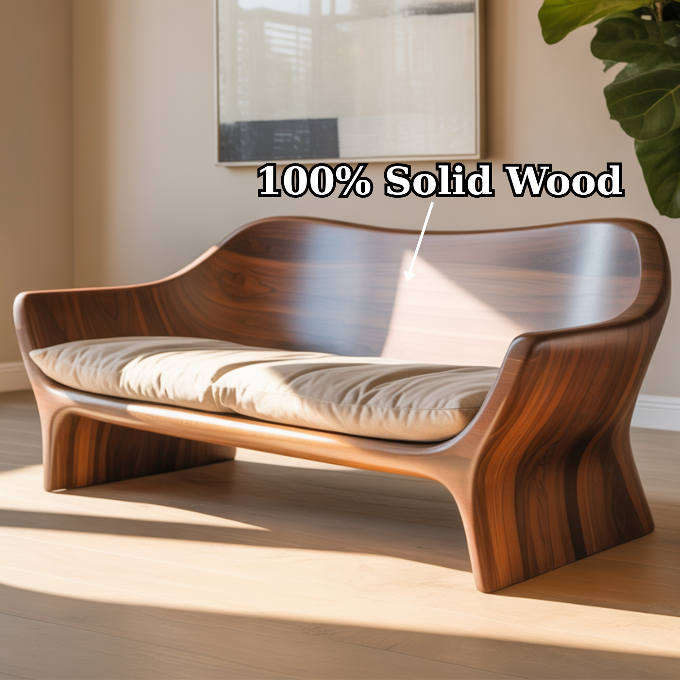 Handcrafted Solid Walnut Sofa – Sculptural Organic Wood Couch with Smooth Curves and Cushion Seat Lynnsnail