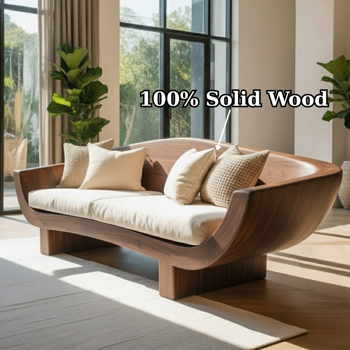 Handcrafted Solid Walnut Sofa – Modern Sculptural Wood Couch with Curved Organic Design Lynnsnail