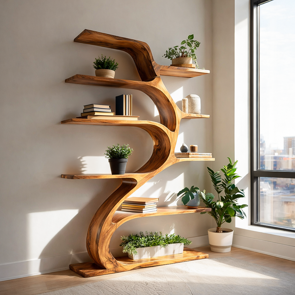Minimal Natural Wood Bookshelf Branch Design For Interior Space Lynnsnail