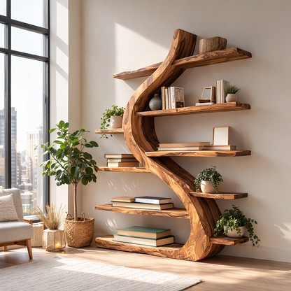 Organic Wooden Bookshelf Soft Curved Design For Home Decor Lynnsnail