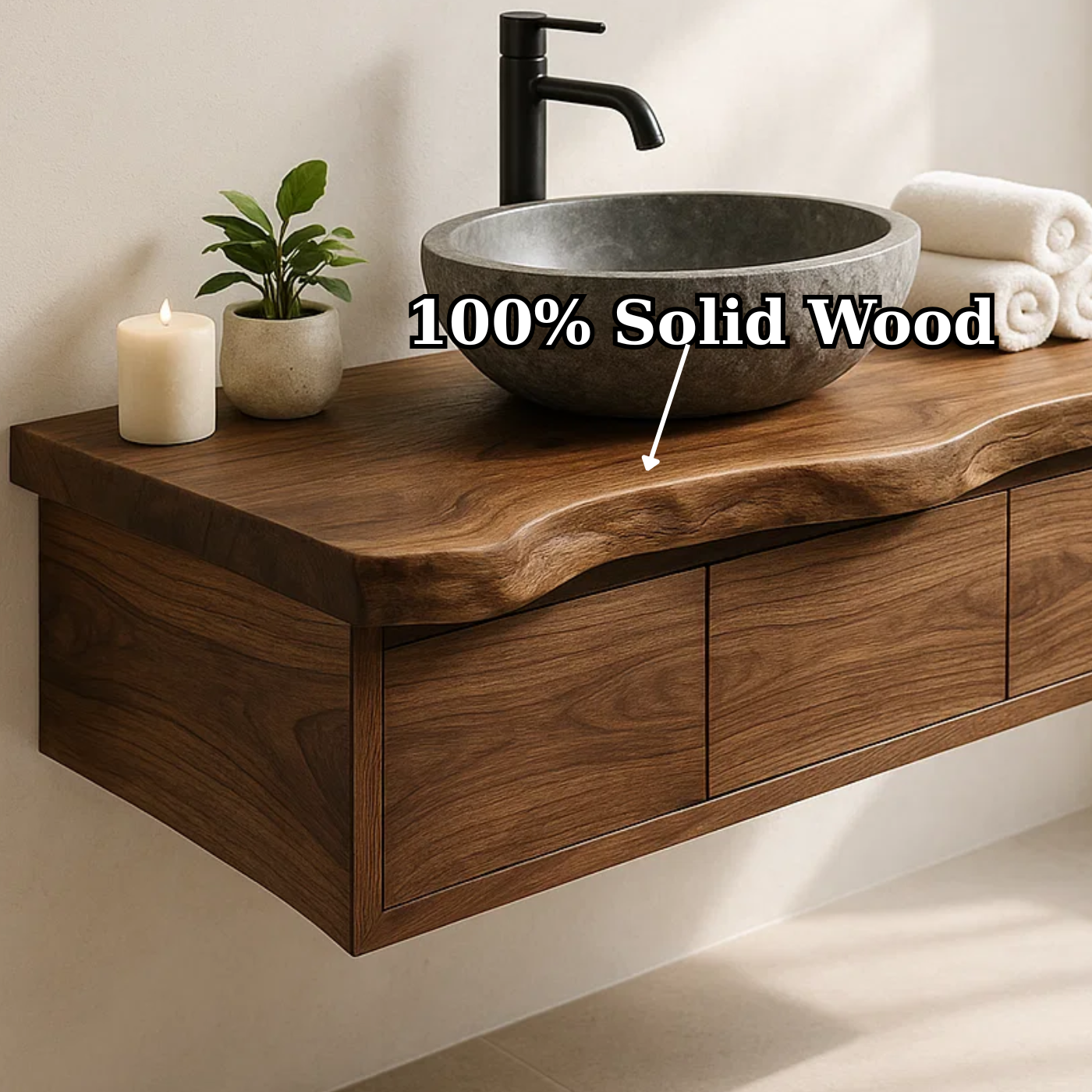 Handcrafted Solid Wood Floating Vanity - Live Edge Wall-Mounted Cabinet Lynnsnail