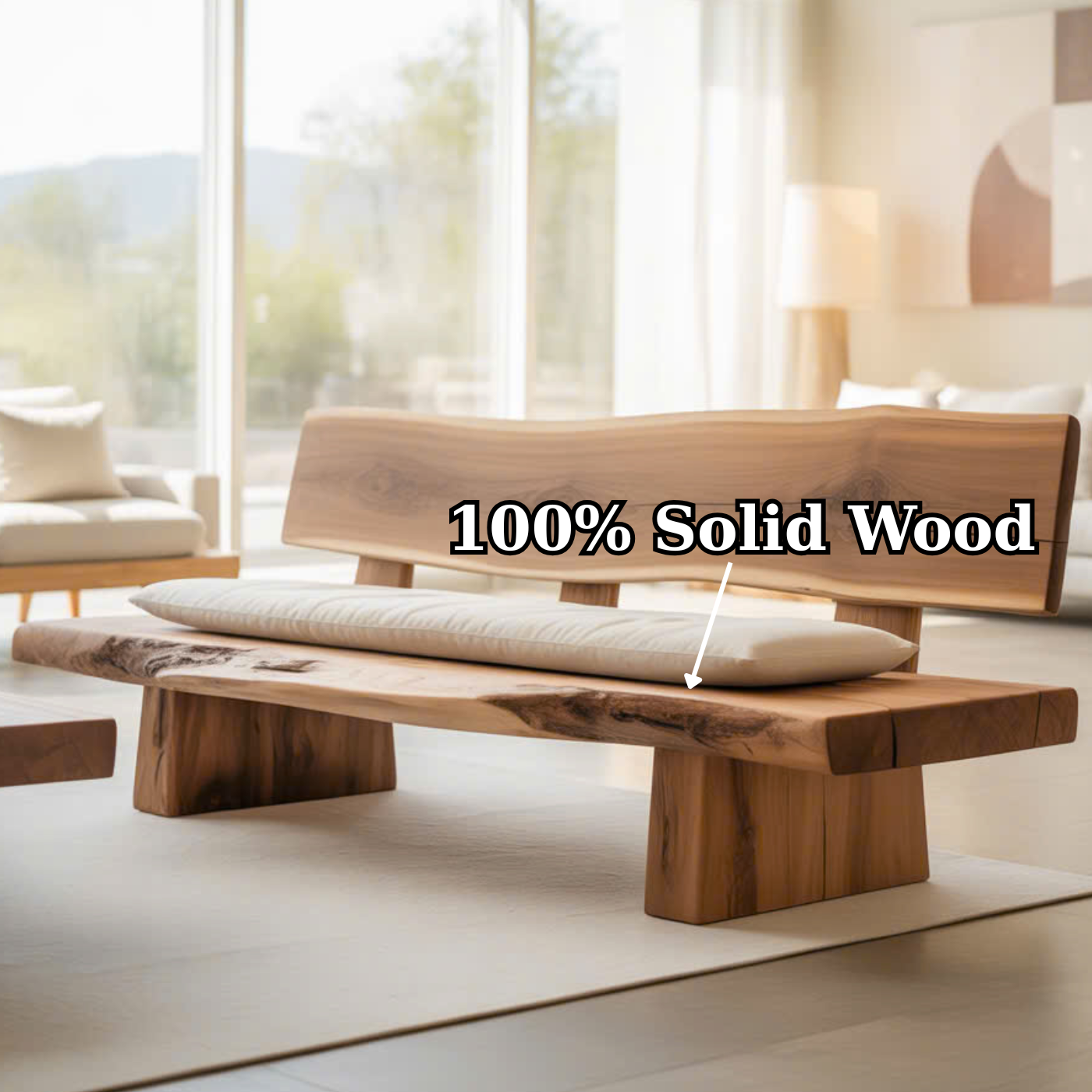 Handcrafted Solid Wood Sofa – Rustic Live Edge Bench-Style Couch with Minimalist Natural Design Lynnsnail