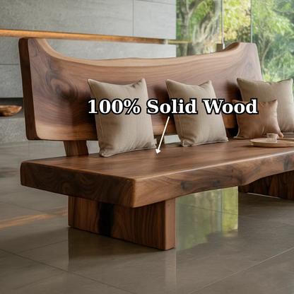 Handcrafted Solid Wood Sofa – Rustic Live Edge Wood Bench Couch with Sculpted Backrest Design