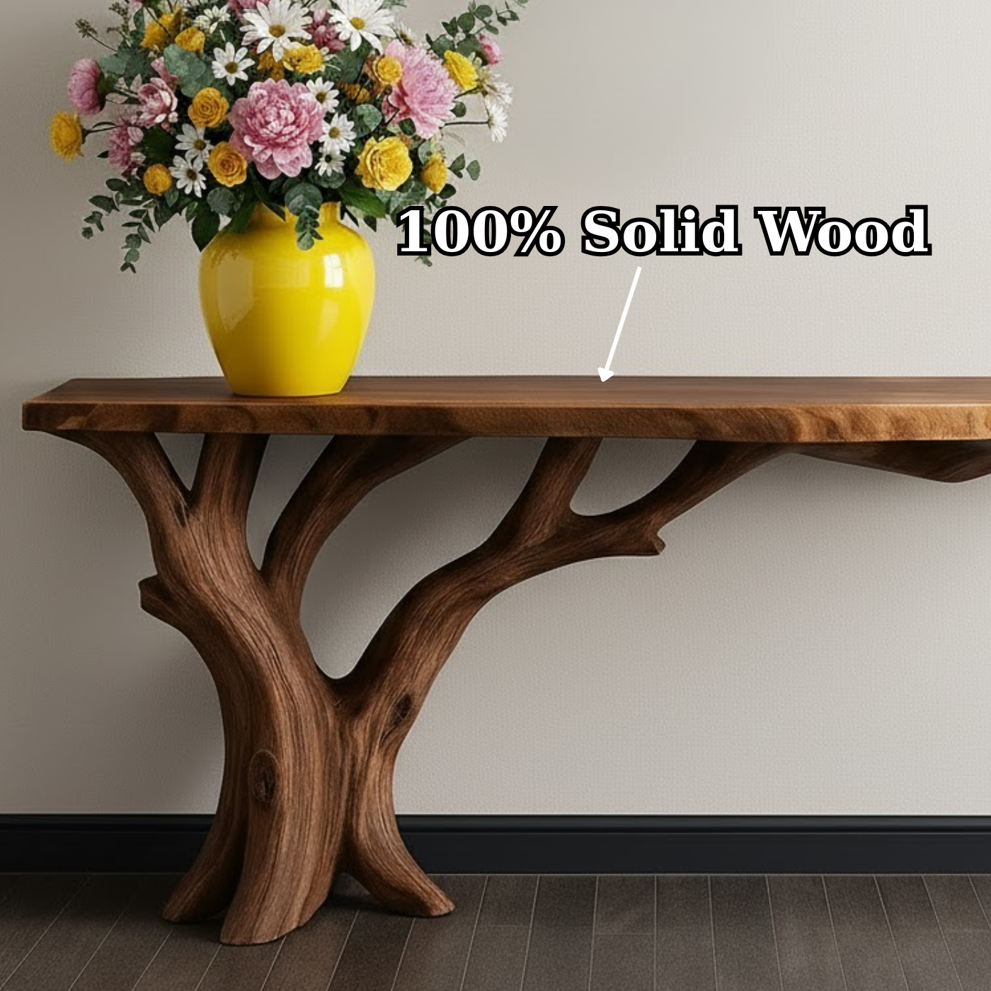 Handcrafted Solid Wood Console Table with Organic Branch Base and Live Edge Top Lynnsnail