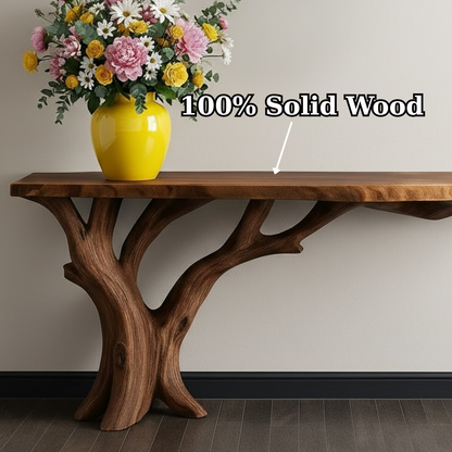 Handcrafted Solid Wood Console Table with Organic Branch Base and Live Edge Top Lynnsnail