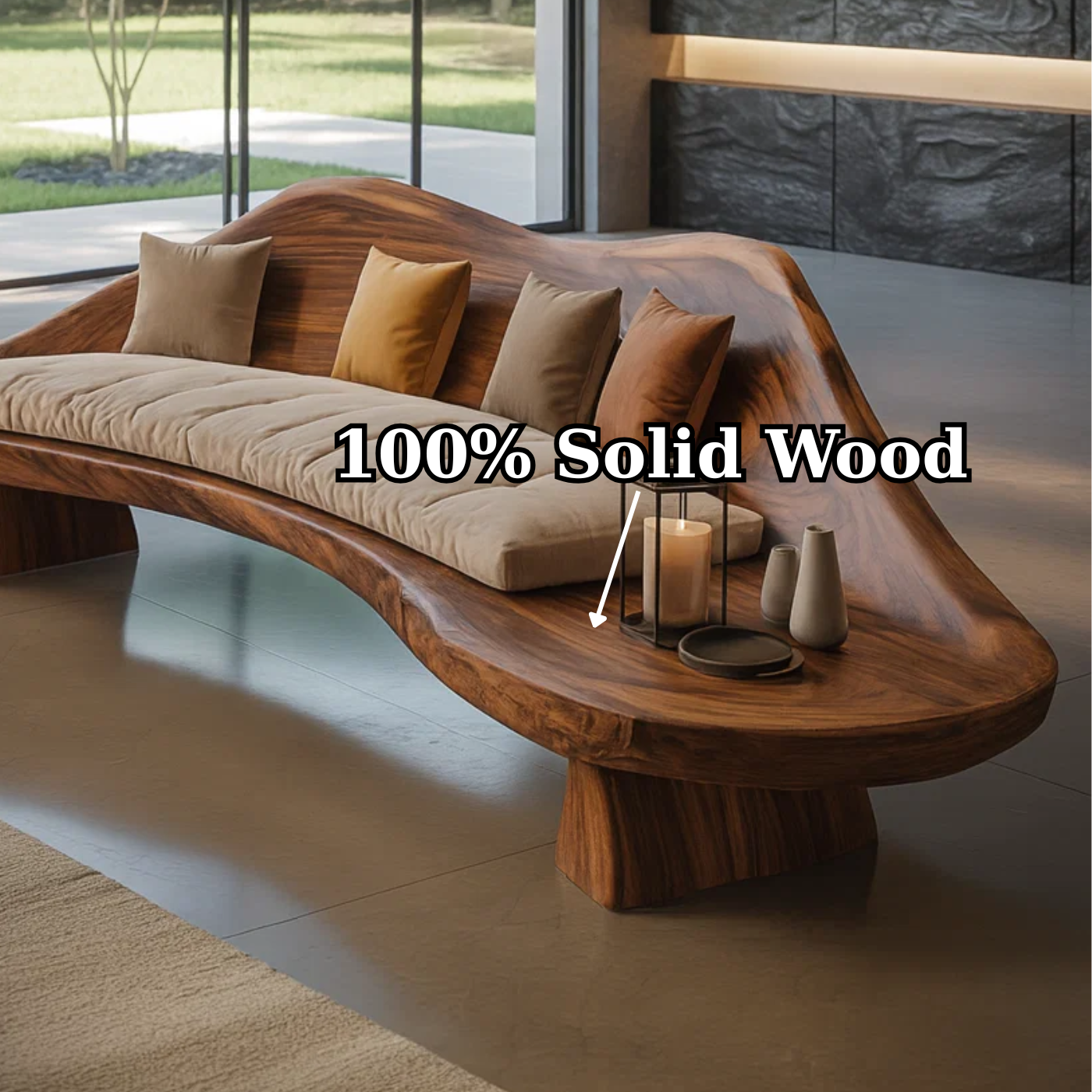 Handcrafted Solid Wood Sofa – Sculptural Wave-Form Wood Couch with Organic Curves and Cushion Seat Lynnsnail