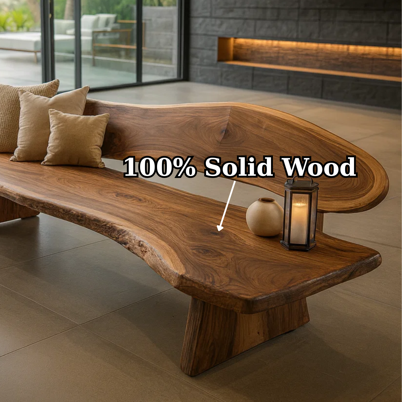 Handcrafted Solid Wood Sofa – Rustic Live Edge Sculptural Bench Couch with Organic Flowing Form