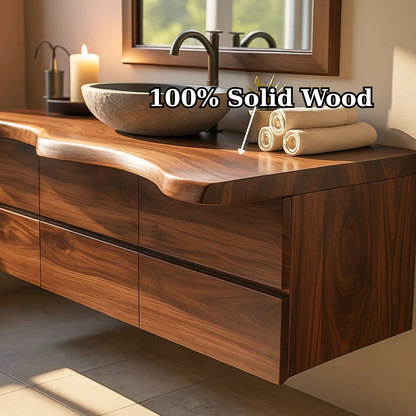 Handcrafted Solid Wood Vanity - Wide Floating Live Edge Cabinet with Drawers Lynnsnail