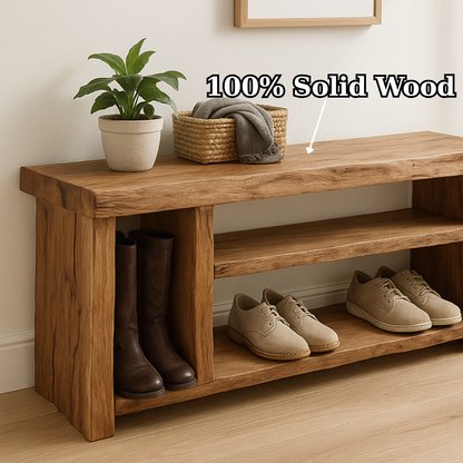 Handcrafted Solid Wood Bench – Natural Rustic Seating and Multi-Tier Storage Lynnsnail